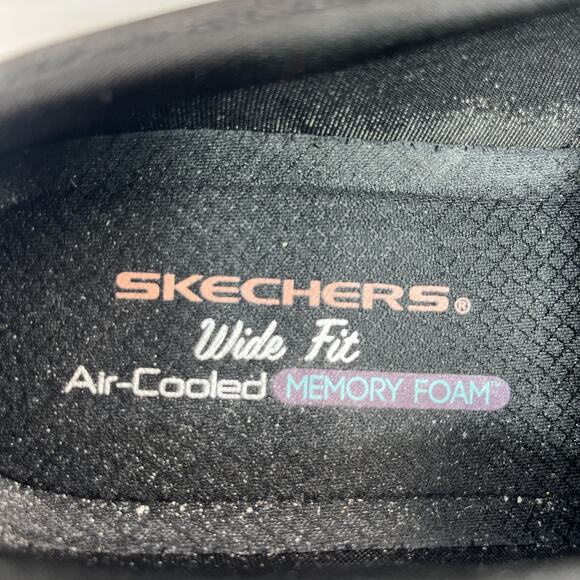 Skechers Wide Fit Slip On Shoes Black Bow Air Cooled Memory Foam Women 8.5 - Picture 4 of 5